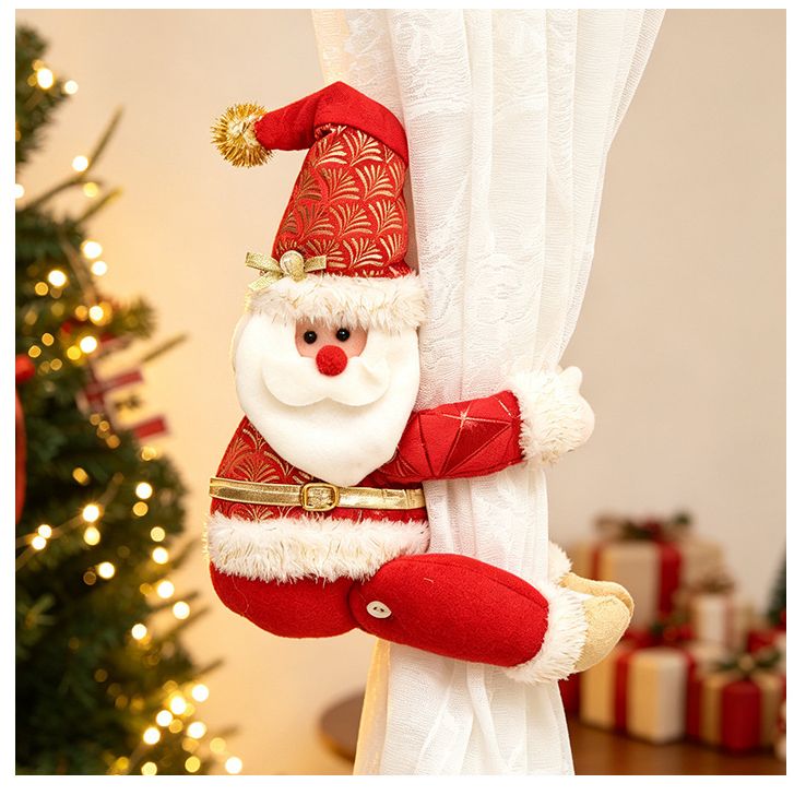 Red Gold Foil Fabric Christmas Decoration – Cute design with Velcro closure, dual-use as curtain tieback or tabletop ornament, full of festive cheer. / Reindeer style