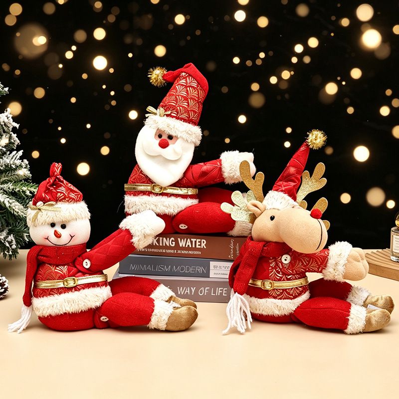 Red Gold Foil Fabric Christmas Decoration – Cute design with Velcro closure, dual-use as curtain tieback or tabletop ornament, full of festive cheer. / Snowman style