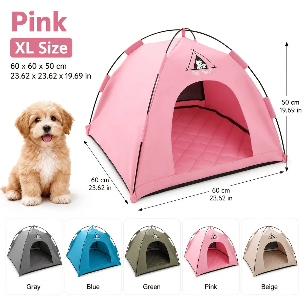 【Portable Foldable Pet Tent】Made of wear-resistant & water-resistant Oxford cloth with thickened quilted mat and sturdy frame. Ideal for indoor & outdoor use, a cozy private den for cats and small dogs.（pink.L)