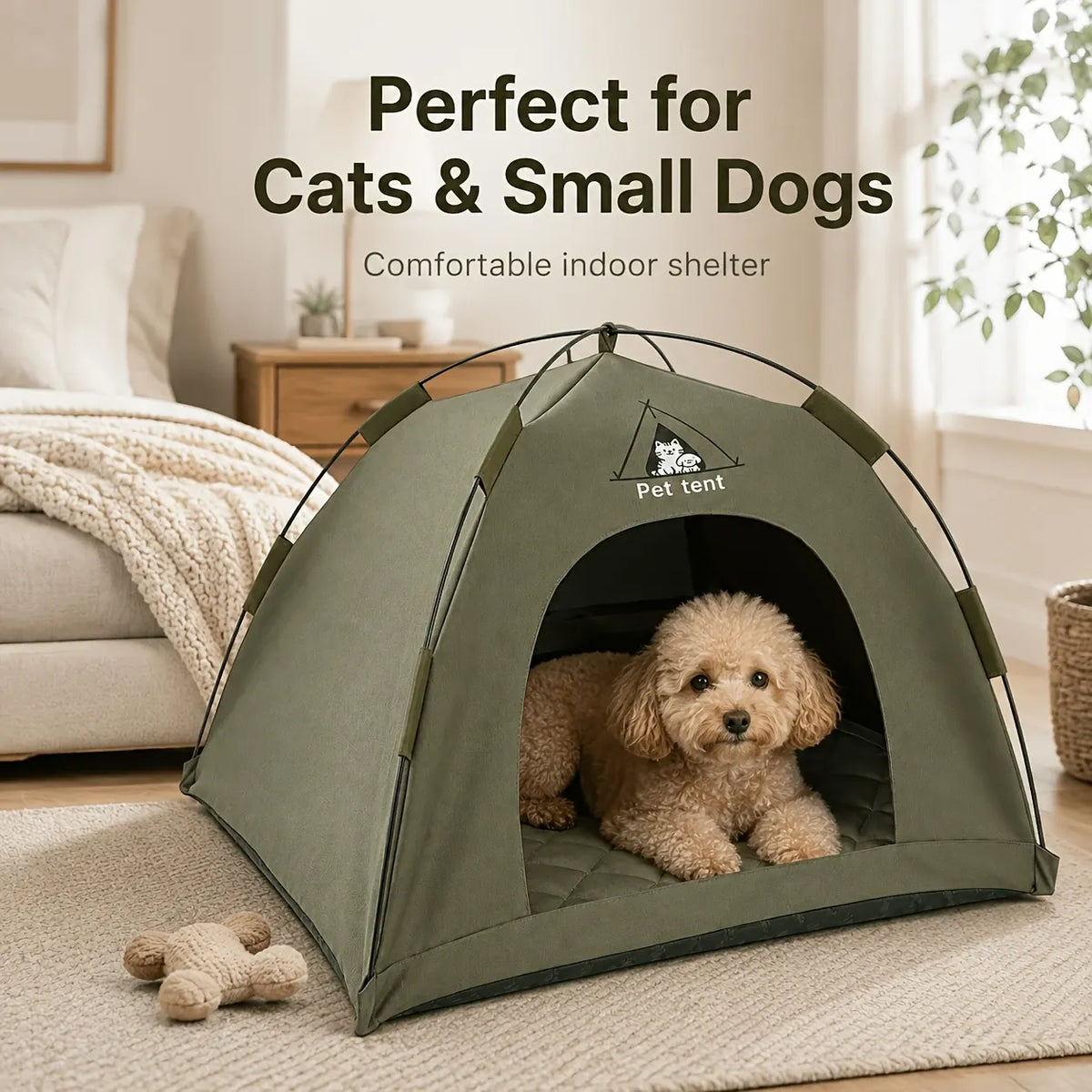 【Portable Foldable Pet Tent】Made of wear-resistant & water-resistant Oxford cloth with thickened quilted mat and sturdy frame. Ideal for indoor & outdoor use, a cozy private den for cats and small dogs.（pink.L)