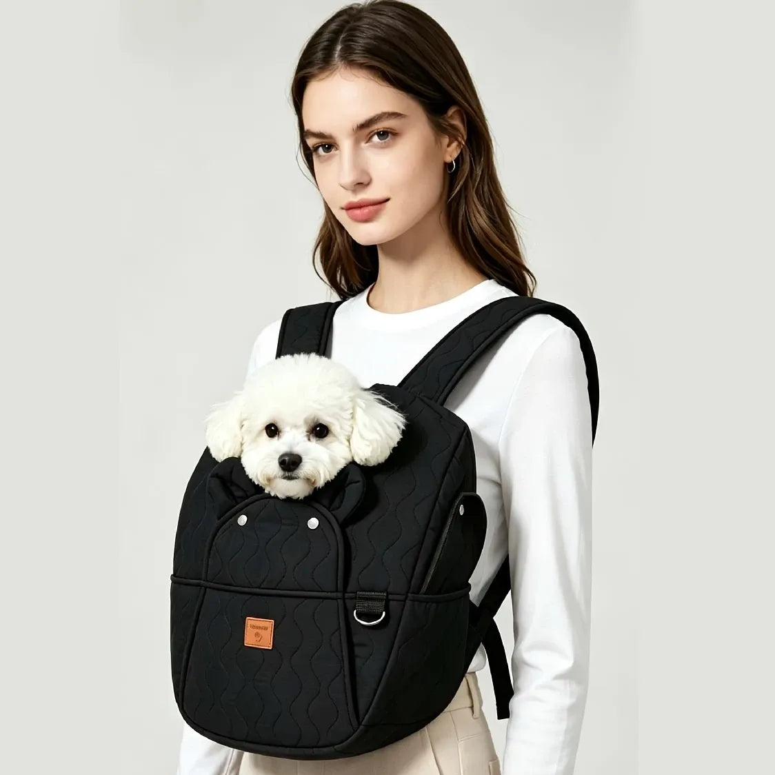 Cute Bear Ear Pet Backpack, Large Capacity Breathable Head-Out, for Small Dogs Cats 3-5kg, Adjustable Wide Straps Front/Back Carry.(black)