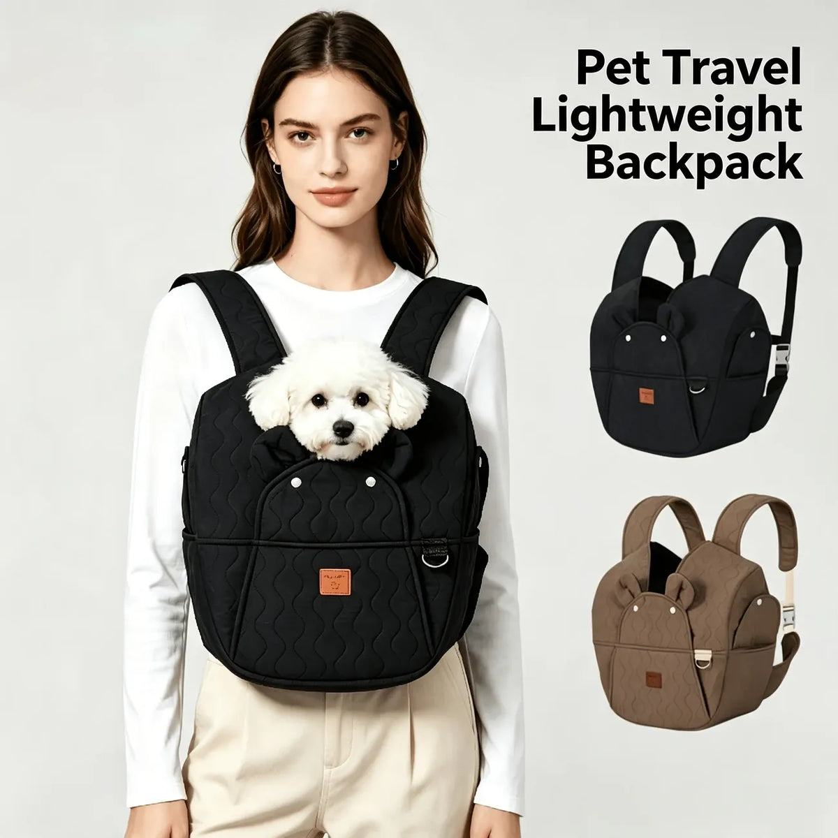 Cute Bear Ear Pet Backpack, Large Capacity Breathable Head-Out, for Small Dogs Cats 3-5kg, Adjustable Wide Straps Front/Back Carry.(black)