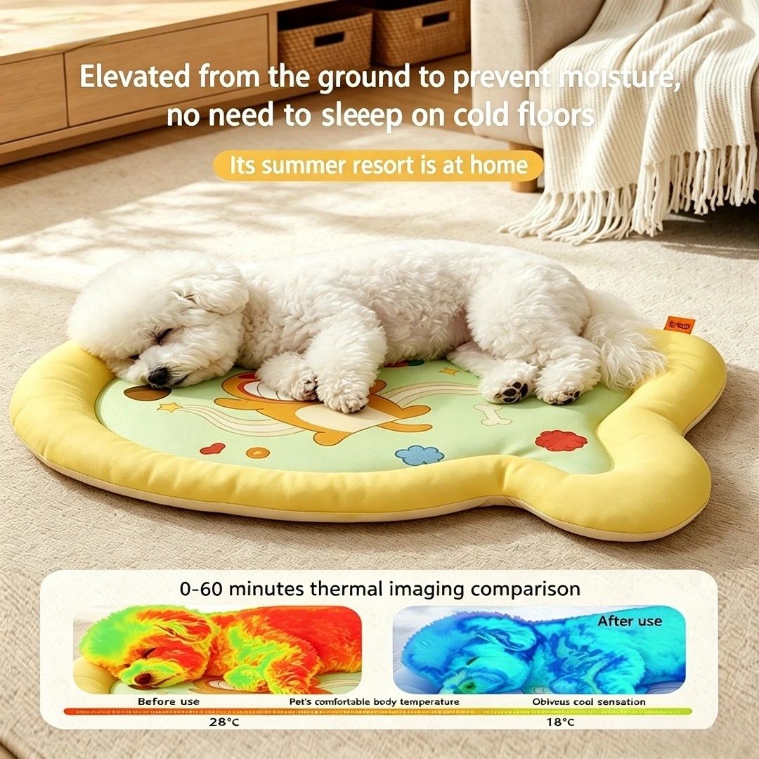 1 Pack Cute Fish-Shaped Cooling Pet Mat, Cartoon Cat Print Summer Dog Cat Bed, Breathable Non-Slip Soft Ice Cooling Pad for Small Medium Pets (yellow, Size L)