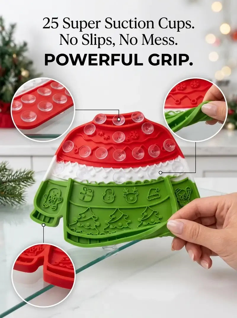 Christmas Sweater Pet Slow Feeder Lick Mat Strong Suction Cups Non-Slip Food Grade Silicone Calming Easy Clean for All Dogs Cats
