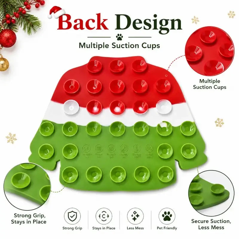 Christmas Sweater Pet Slow Feeder Lick Mat Strong Suction Cups Non-Slip Food Grade Silicone Calming Easy Clean for All Dogs Cats