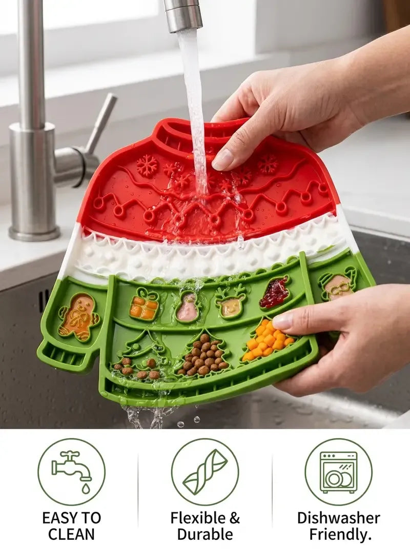 Christmas Sweater Pet Slow Feeder Lick Mat Strong Suction Cups Non-Slip Food Grade Silicone Calming Easy Clean for All Dogs Cats