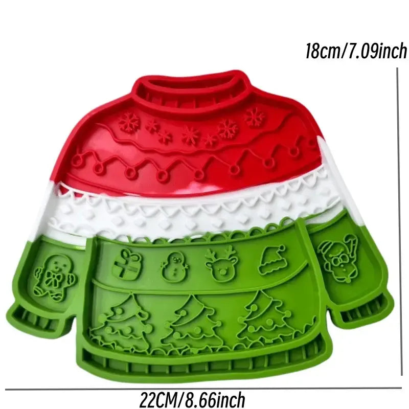 Christmas Sweater Pet Slow Feeder Lick Mat Strong Suction Cups Non-Slip Food Grade Silicone Calming Easy Clean for All Dogs Cats