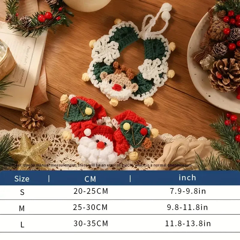 Handmade Yarn Pet Neckerchief, Christmas Photo Must-Have, Comfortable, Breathable & Adjustable. Reindeer Crochet Neckerchief: Size M