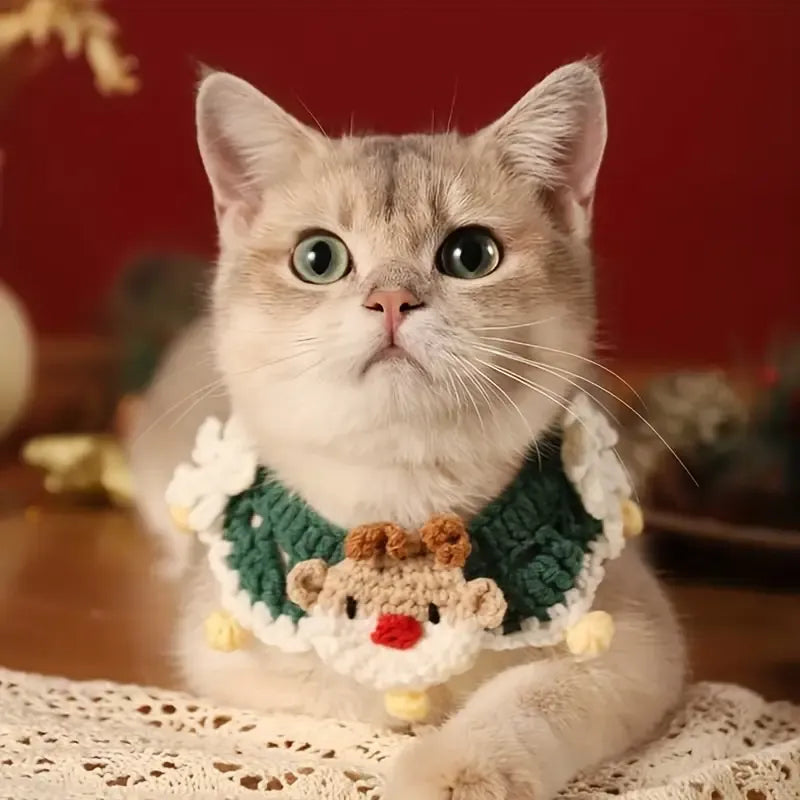 Handmade Yarn Pet Neckerchief, Christmas Photo Must-Have, Comfortable, Breathable & Adjustable. Santa Claus Crochet Neckerchief: Size L