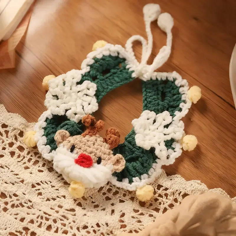 Handmade Yarn Pet Neckerchief, Christmas Photo Must-Have, Comfortable, Breathable & Adjustable. Santa Claus Crochet Neckerchief: Size L