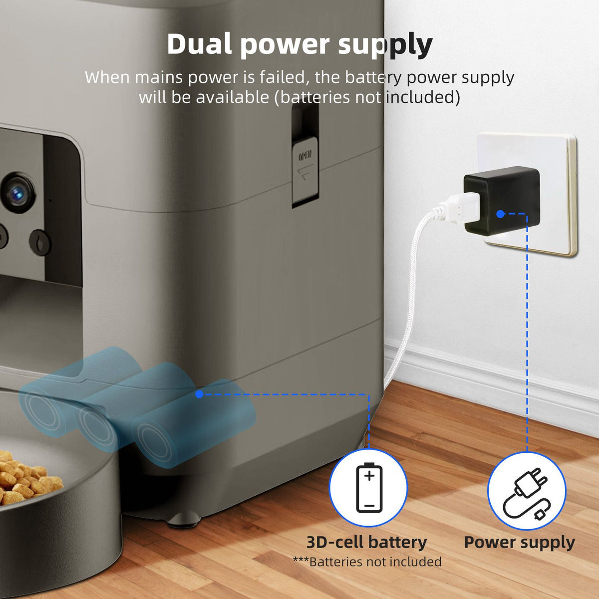 Smart Pet Feeder with Camera 2L, WiFi App Control, Two-Way Audio, USB & Battery Backup(black)