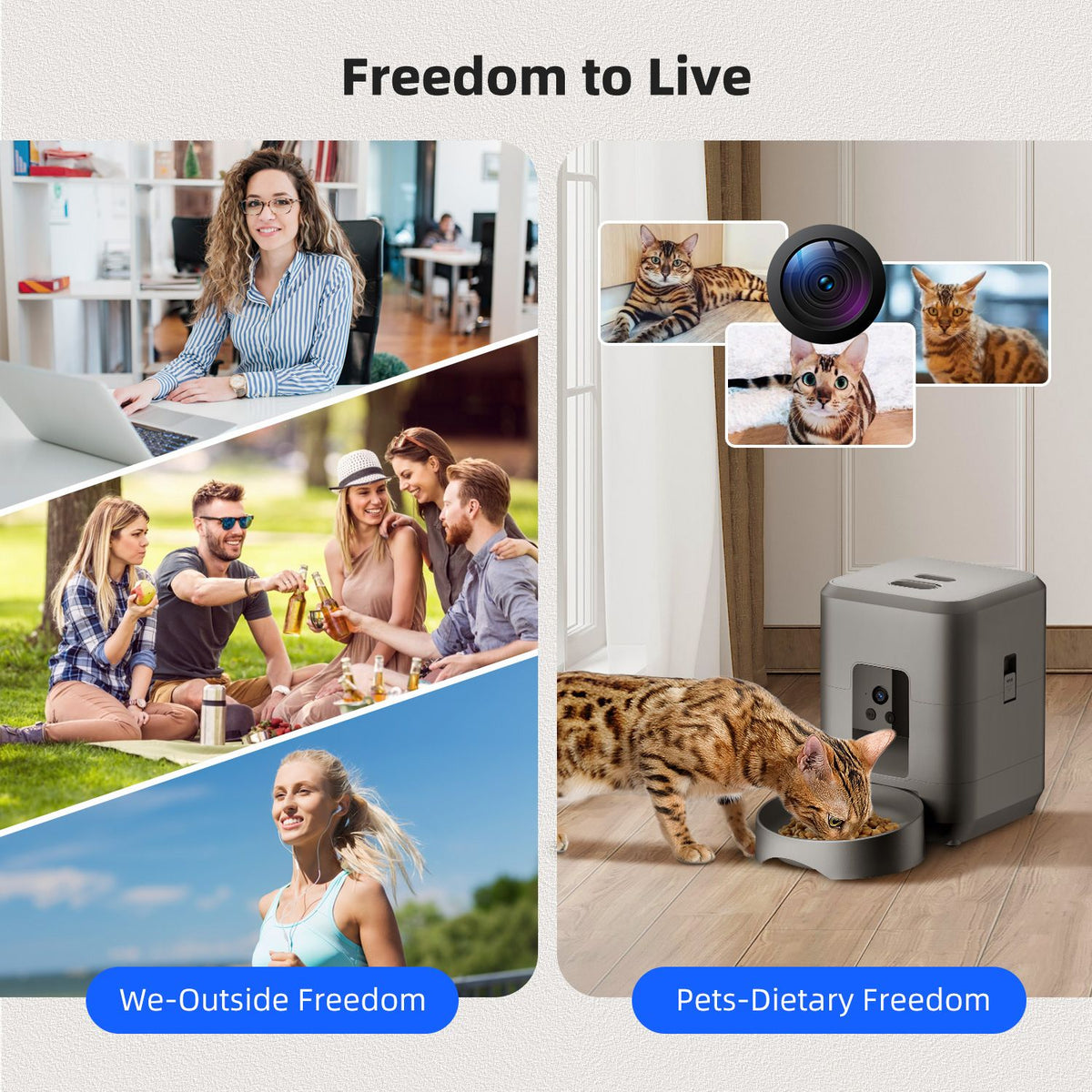 Smart Pet Feeder with Camera 2L, WiFi App Control, Two-Way Audio, USB & Battery Backup(black)