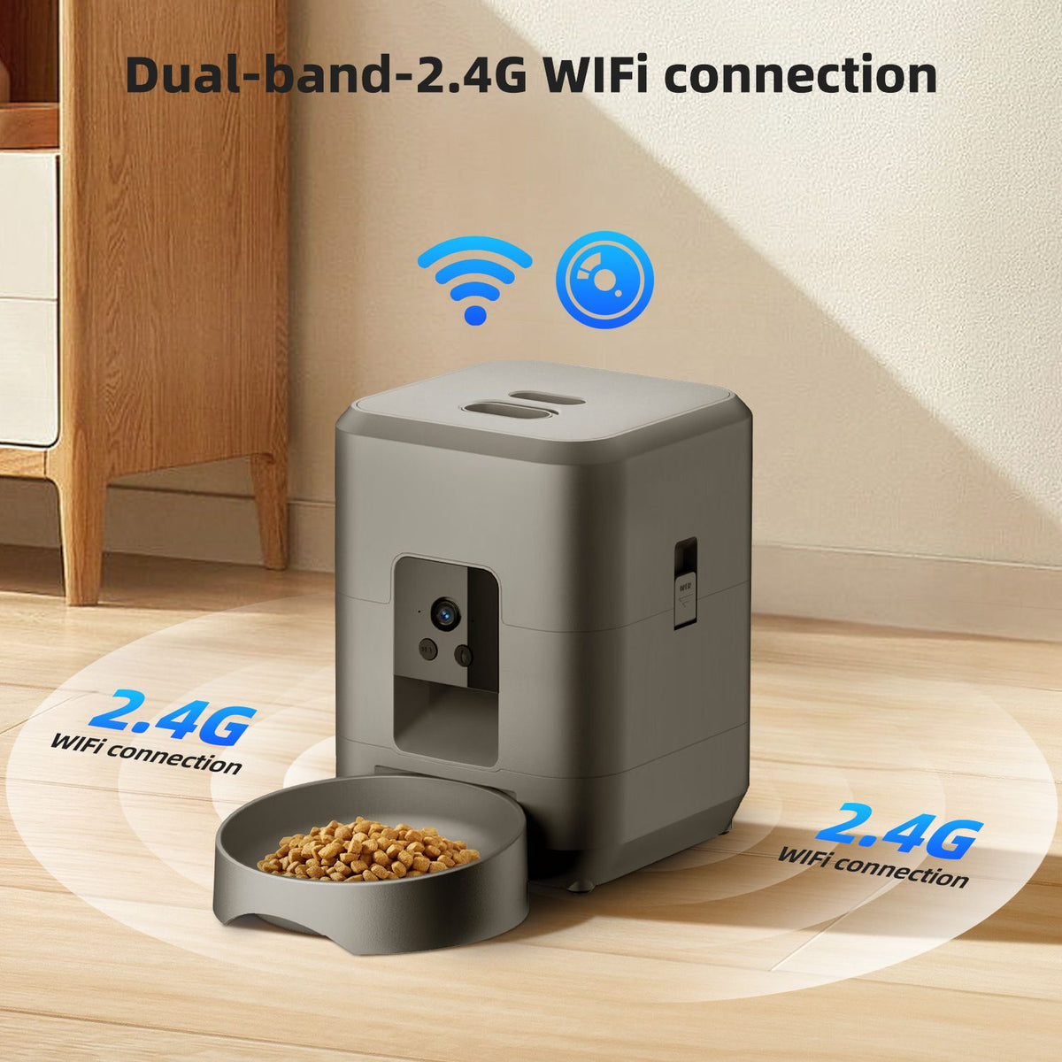 Smart Pet Feeder with Camera 2L, WiFi App Control, Two-Way Audio, USB & Battery Backup(white)