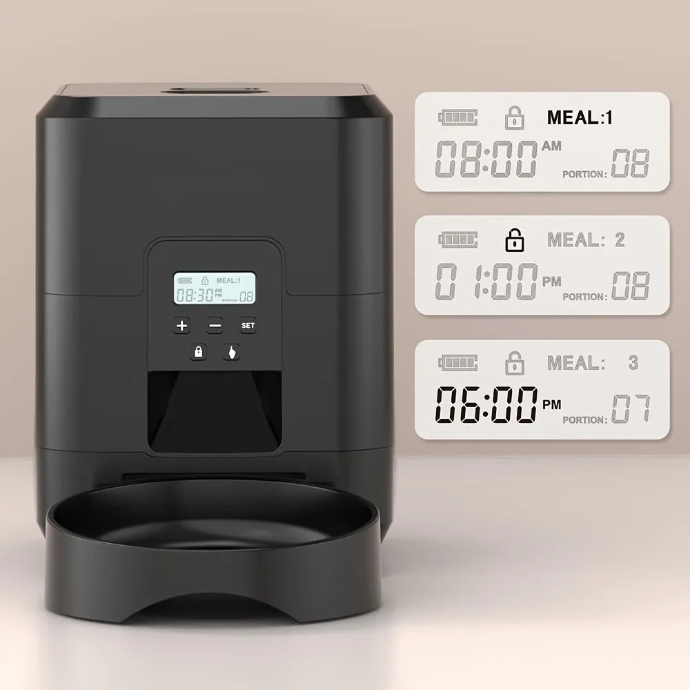 Timed Pet Feeder 2L, Programmable Portions, Washable, Battery/USB Operated(BLACK)