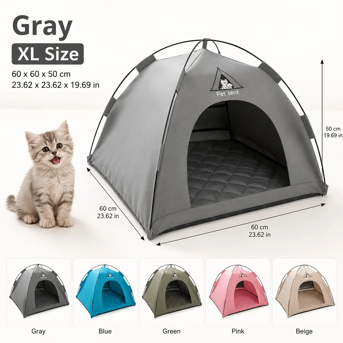 【Portable Foldable Pet Tent】Made of wear-resistant & water-resistant Oxford cloth with thickened quilted mat and sturdy frame. Ideal for indoor & outdoor use, a cozy private den for cats and small dogs.(grey.XL)