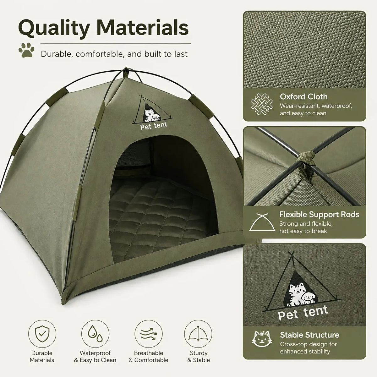 【Portable Foldable Pet Tent】Made of wear-resistant & water-resistant Oxford cloth with thickened quilted mat and sturdy frame. Ideal for indoor & outdoor use, a cozy private den for cats and small dogs.(grey.XL)