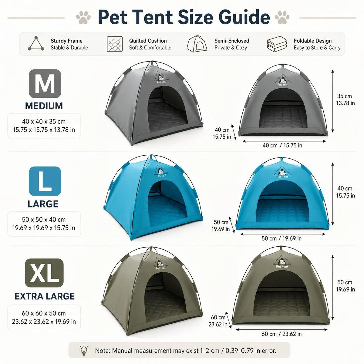 【Portable Foldable Pet Tent】Made of wear-resistant & water-resistant Oxford cloth with thickened quilted mat and sturdy frame. Ideal for indoor & outdoor use, a cozy private den for cats and small dogs.(grey.XL)