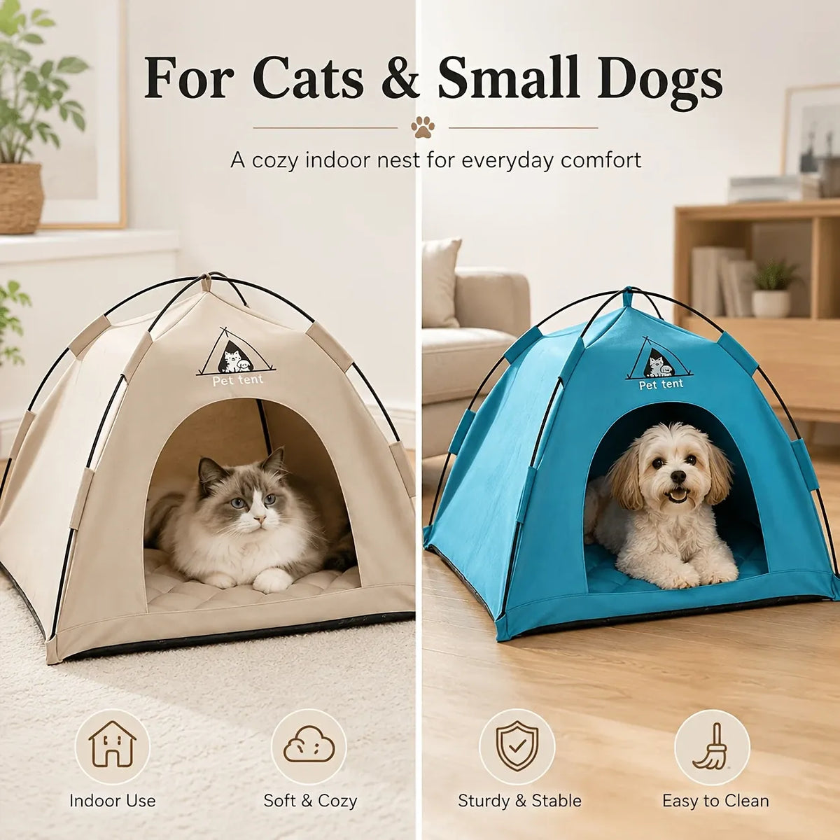 【Portable Foldable Pet Tent】Made of wear-resistant & water-resistant Oxford cloth with thickened quilted mat and sturdy frame. Ideal for indoor & outdoor use, a cozy private den for cats and small dogs.(grey.XL)