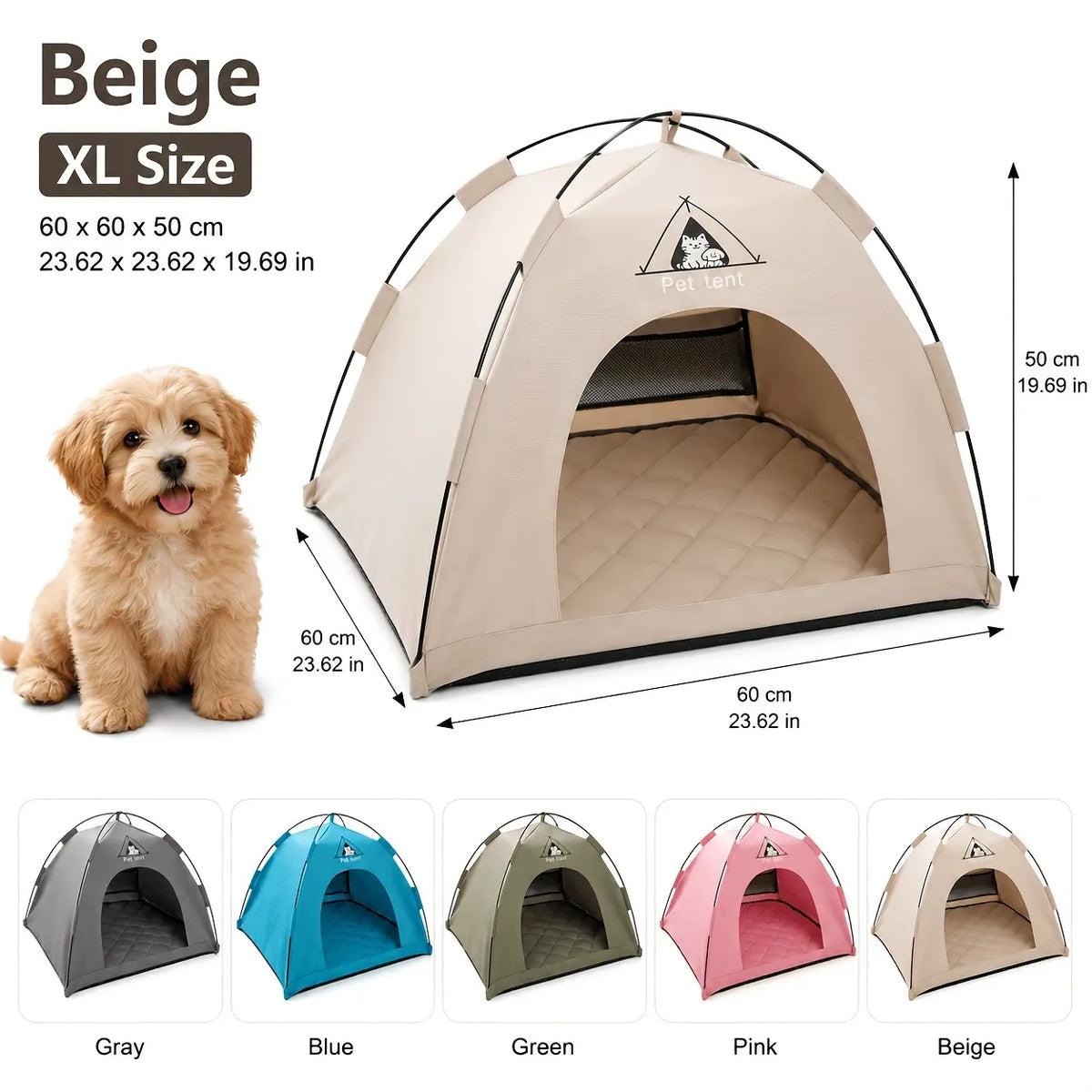 【Portable Foldable Pet Tent】Made of wear-resistant & water-resistant Oxford cloth with thickened quilted mat and sturdy frame. Ideal for indoor & outdoor use, a cozy private den for cats and small dogs.(grey.XL)