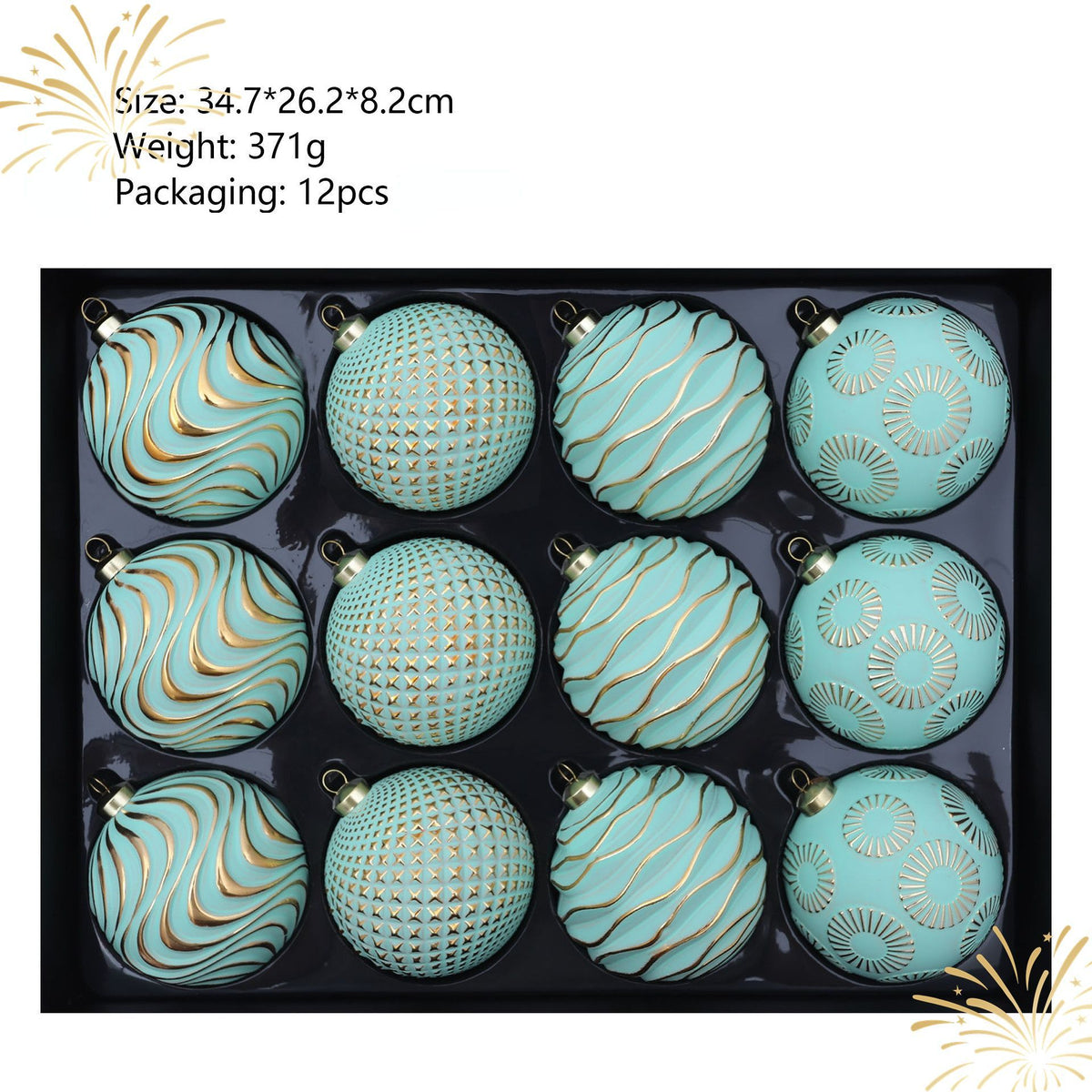 12-Piece Dopamine Christmas Ball Gift Set: 8cm polystyrene, shatterproof and durable, macaron-colored with painted gold foil textures, light luxury and healing, perfect for decorating Christmas trees and home ambiance./GREEN