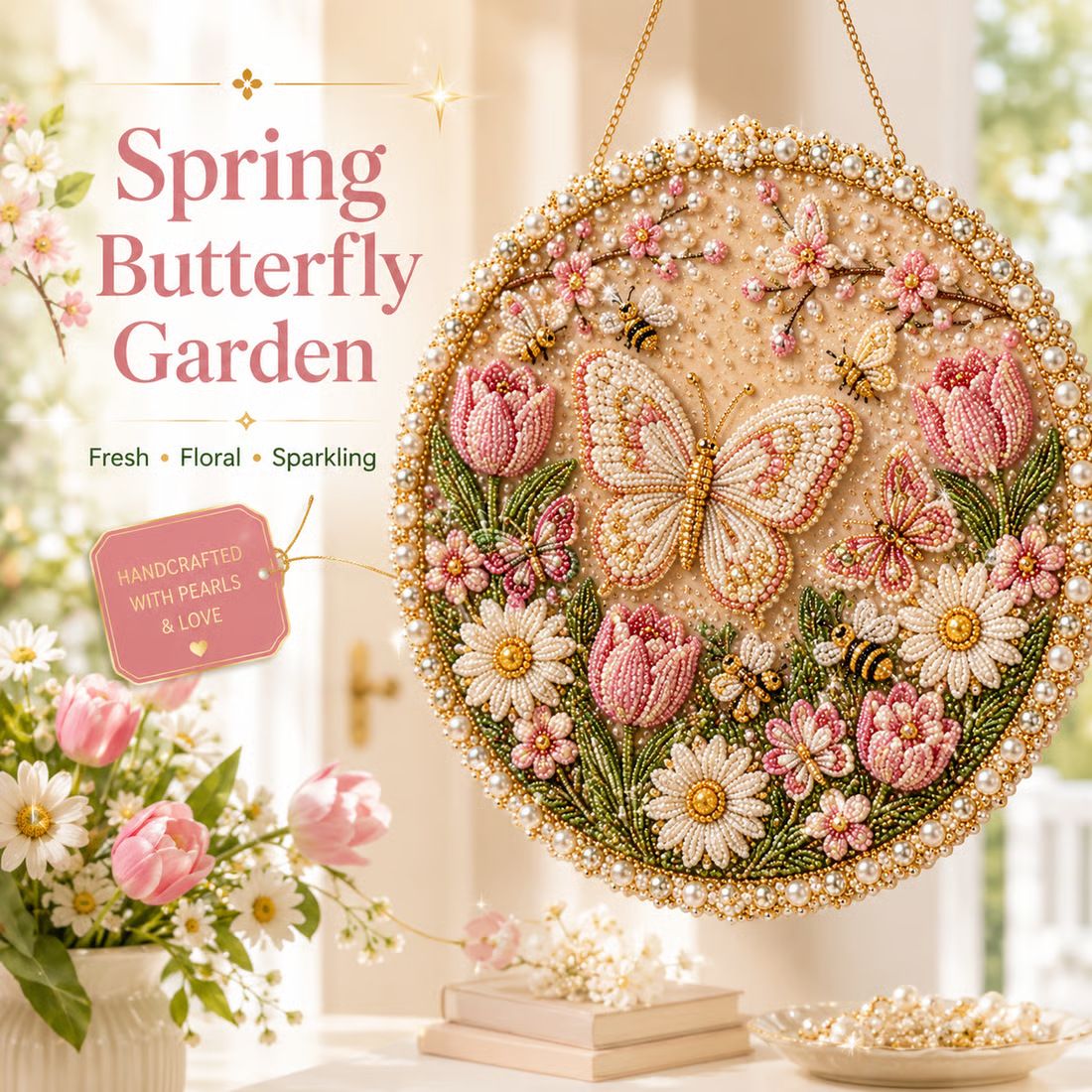 Four Seasons & Holiday Pearl Art DIY Hanging Wreath – 3D Sparkling Adult Craft Ornament with Spring, Summer, Autumn, Winter & Christmas Themes. Curated for Independent Stores. Perfect for Stress Relief, Home Decor & Gifting.[Pumpkin]