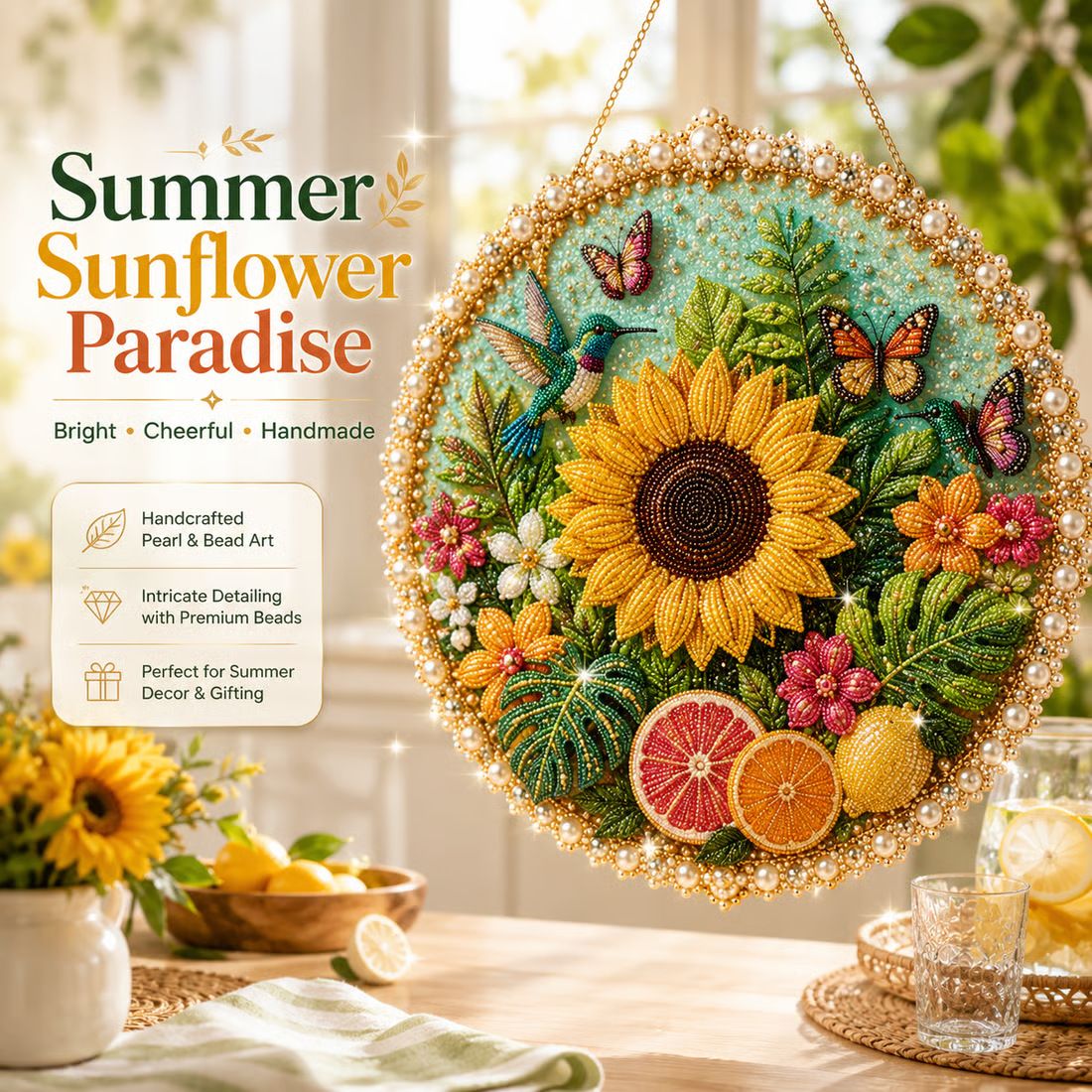 Four Seasons & Holiday Pearl Art DIY Hanging Wreath – 3D Sparkling Adult Craft Ornament with Spring, Summer, Autumn, Winter & Christmas Themes. Curated for Independent Stores. Perfect for Stress Relief, Home Decor & Gifting.[Pumpkin]