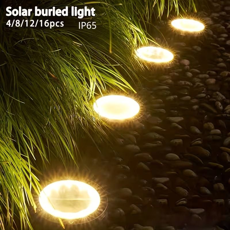 4PCS Solar Outdoor Buried Light Waterproof Garden Lawn Lamp Warm Landscape Lighting No Wiring Auto Charge Night Illumination Decorative Light.*Warm light