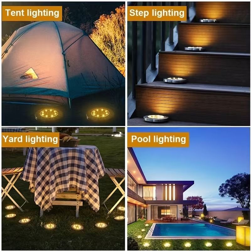 4PCS Solar Outdoor Buried Light Waterproof Garden Lawn Lamp Warm Landscape Lighting No Wiring Auto Charge Night Illumination Decorative Light.*Warm light