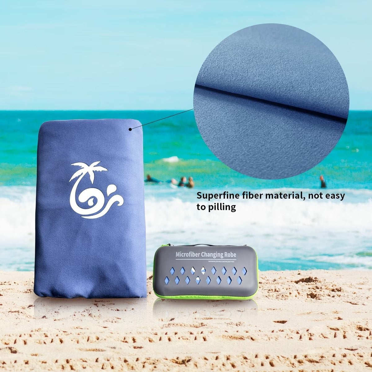 1pc Microfiber Quick-Dry Bathrobe with Storage Case, Changing Poncho for Bathroom, Surfing, Swimming, Beach, Lightweight & Compact, One Size, Portable Case.*dark blue