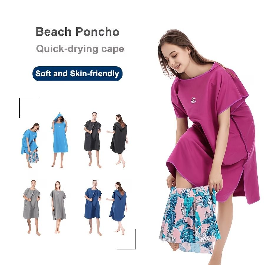 1pc Microfiber Quick-Dry Bathrobe with Storage Case, Changing Poncho for Bathroom, Surfing, Swimming, Beach, Lightweight & Compact, One Size, Portable Case.*blue