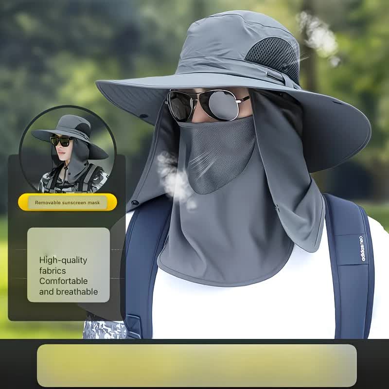 beige。Extra Wide Fishing Hat with Detachable Sun Visor and Neck Guard - The Perfect Choice for Summer Fishing, Hiking, and Outdoor Activities
