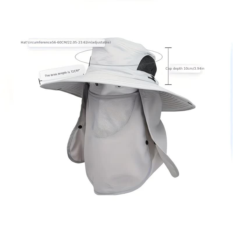 beige。Extra Wide Fishing Hat with Detachable Sun Visor and Neck Guard - The Perfect Choice for Summer Fishing, Hiking, and Outdoor Activities