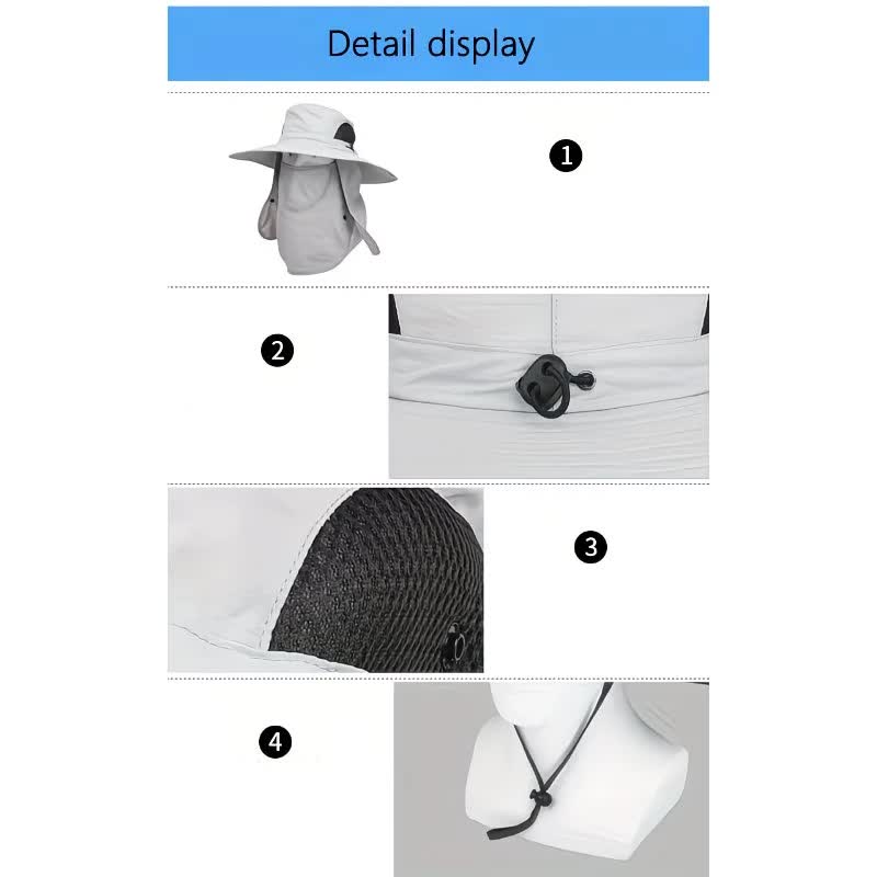beige。Extra Wide Fishing Hat with Detachable Sun Visor and Neck Guard - The Perfect Choice for Summer Fishing, Hiking, and Outdoor Activities