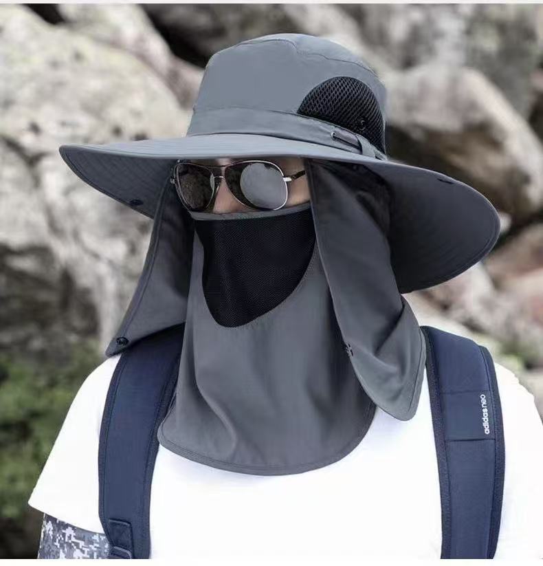 beige。Extra Wide Fishing Hat with Detachable Sun Visor and Neck Guard - The Perfect Choice for Summer Fishing, Hiking, and Outdoor Activities