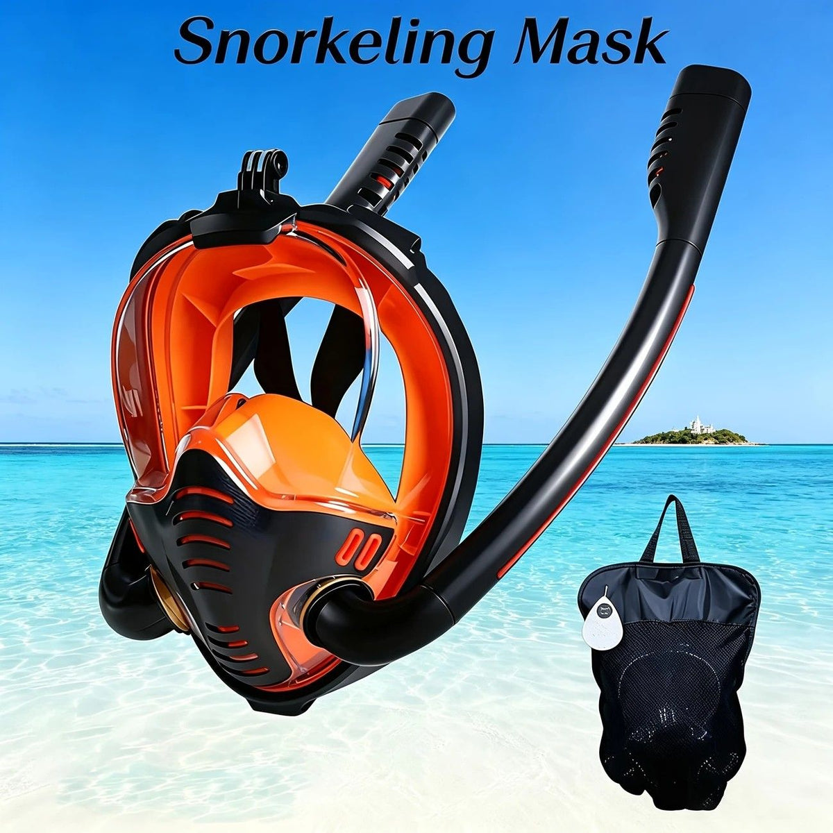 Adult Full Face Snorkel Mask Dual Tube 180° Panoramic Anti-Fog, Unisex Snorkelling Gear for Outdoor Water Sports S/M .orange