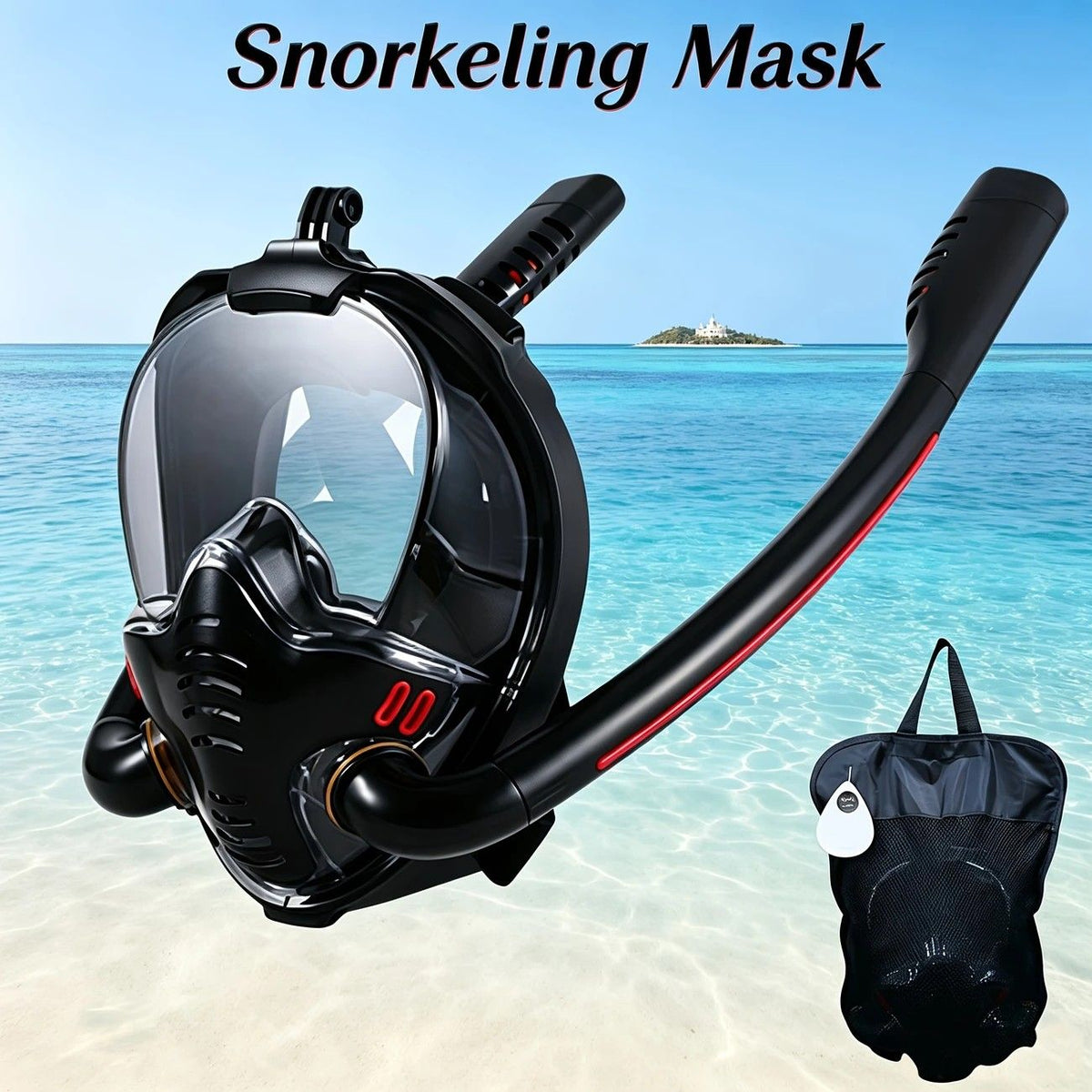 Adult Full Face Snorkel Mask Dual Tube 180° Panoramic Anti-Fog, Unisex Snorkelling Gear for Outdoor Water Sports S/M.black+blue