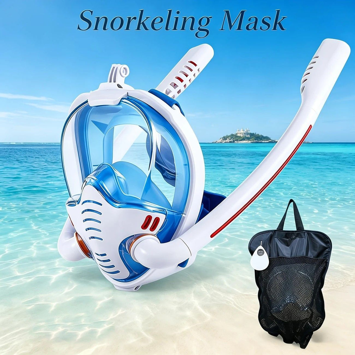 Adult Full Face Snorkel Mask Dual Tube 180° Panoramic Anti-Fog, Unisex Snorkelling Gear for Outdoor Water Sports S/M.black+blue