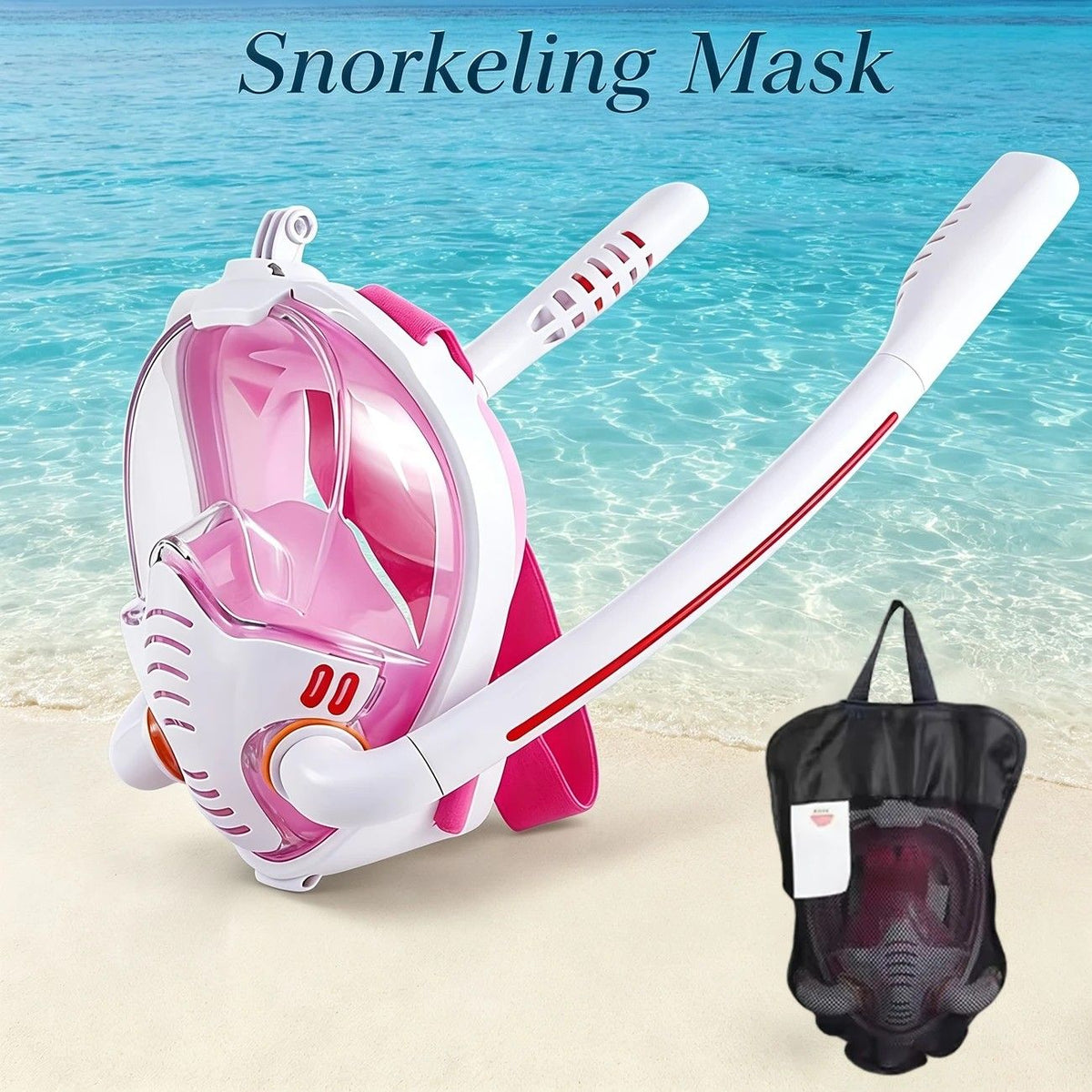 Adult Full Face Snorkel Mask Dual Tube 180° Panoramic Anti-Fog, Unisex Snorkelling Gear for Outdoor Water Sports S/M.black+blue