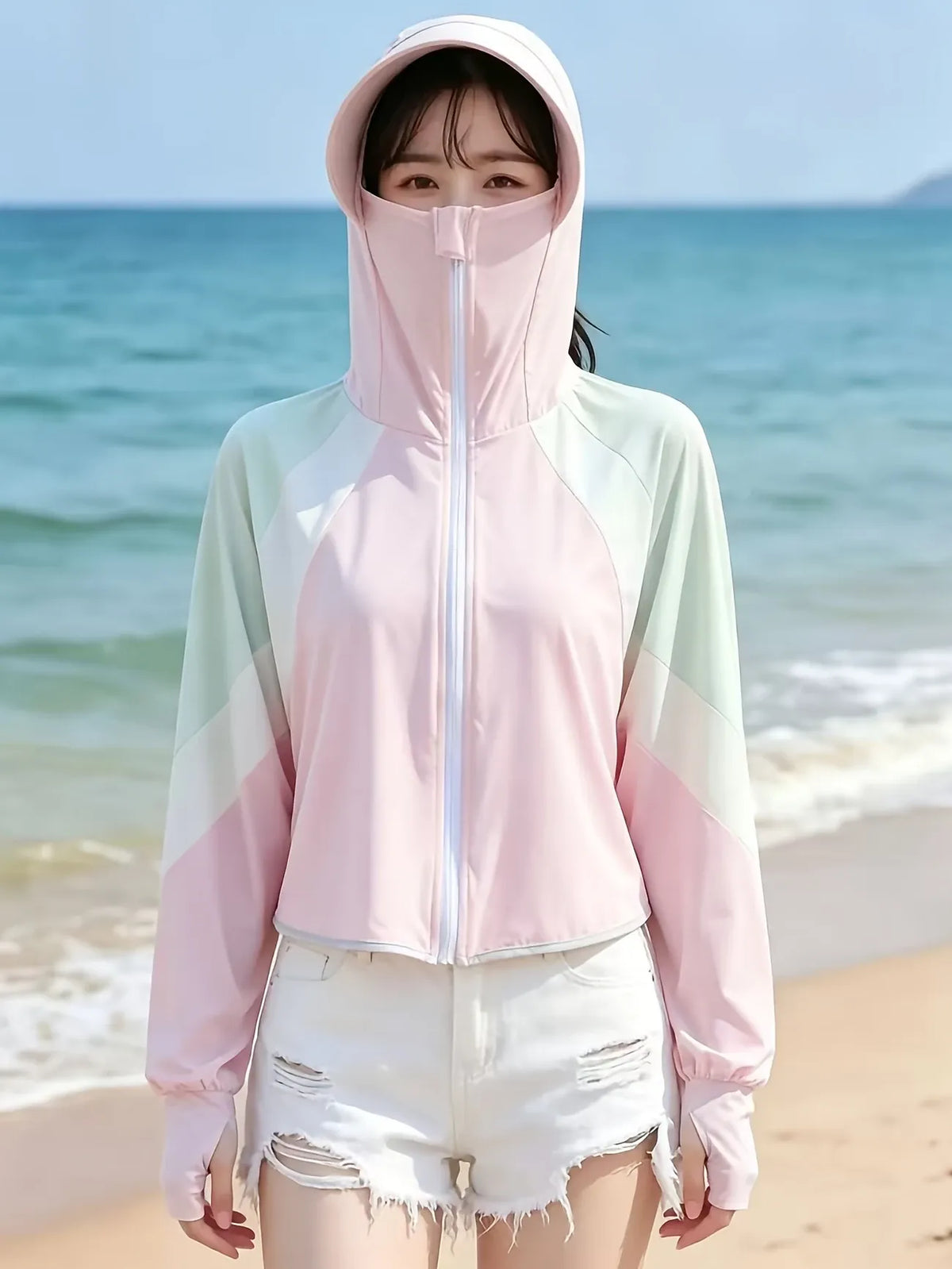 Ice Silk Hat Brim Sun Protection Jacket, UPF50+ UV Protection, Cape-Style Batwing Sleeves with Thumbholes, Hooded Face Mask for Full-Face Protection, Lightweight & Breathable, Essential for Outdoor Travel.(green)