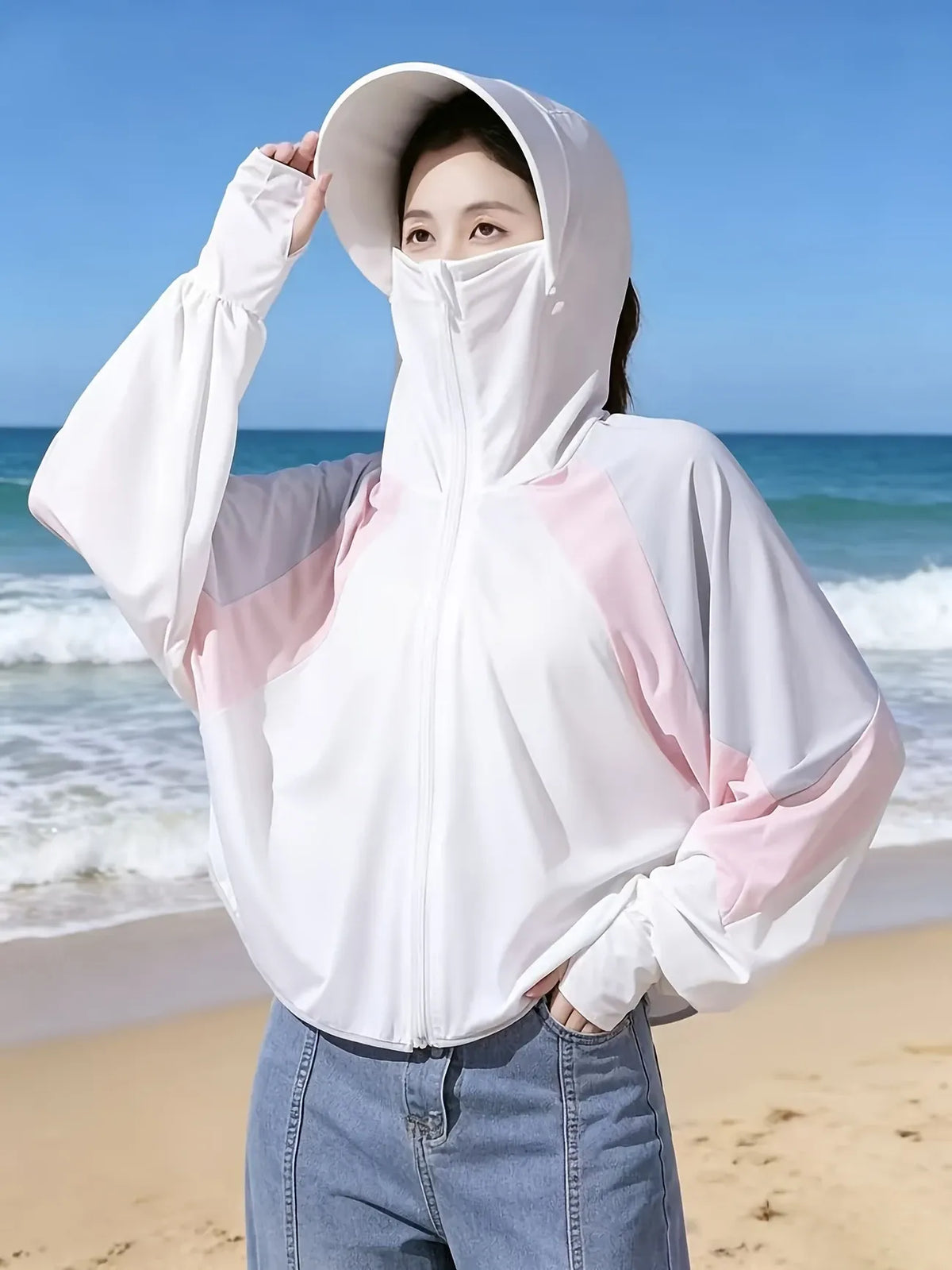 Ice Silk Hat Brim Sun Protection Jacket, UPF50+ UV Protection, Cape-Style Batwing Sleeves with Thumbholes, Hooded Face Mask for Full-Face Protection, Lightweight & Breathable, Essential for Outdoor Travel.(green)