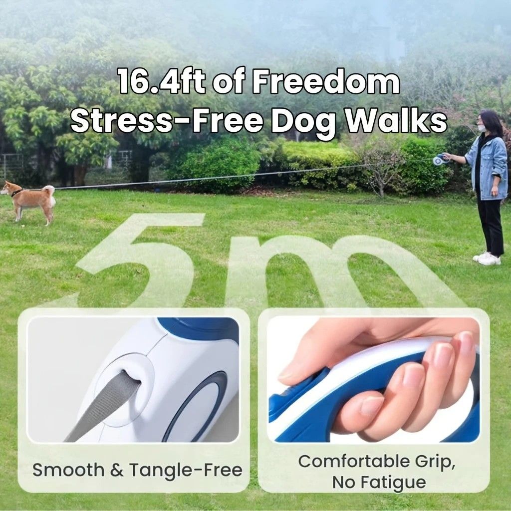 Multi-function Automatic Retractable Pet Leash: High-Strength Anti-Break, One-Click Lock, Comfortable Grip, Eco-Friendly Waste Disposal, 5 Meters/196.85 Inches for Secure Dog Walking(claret-red)