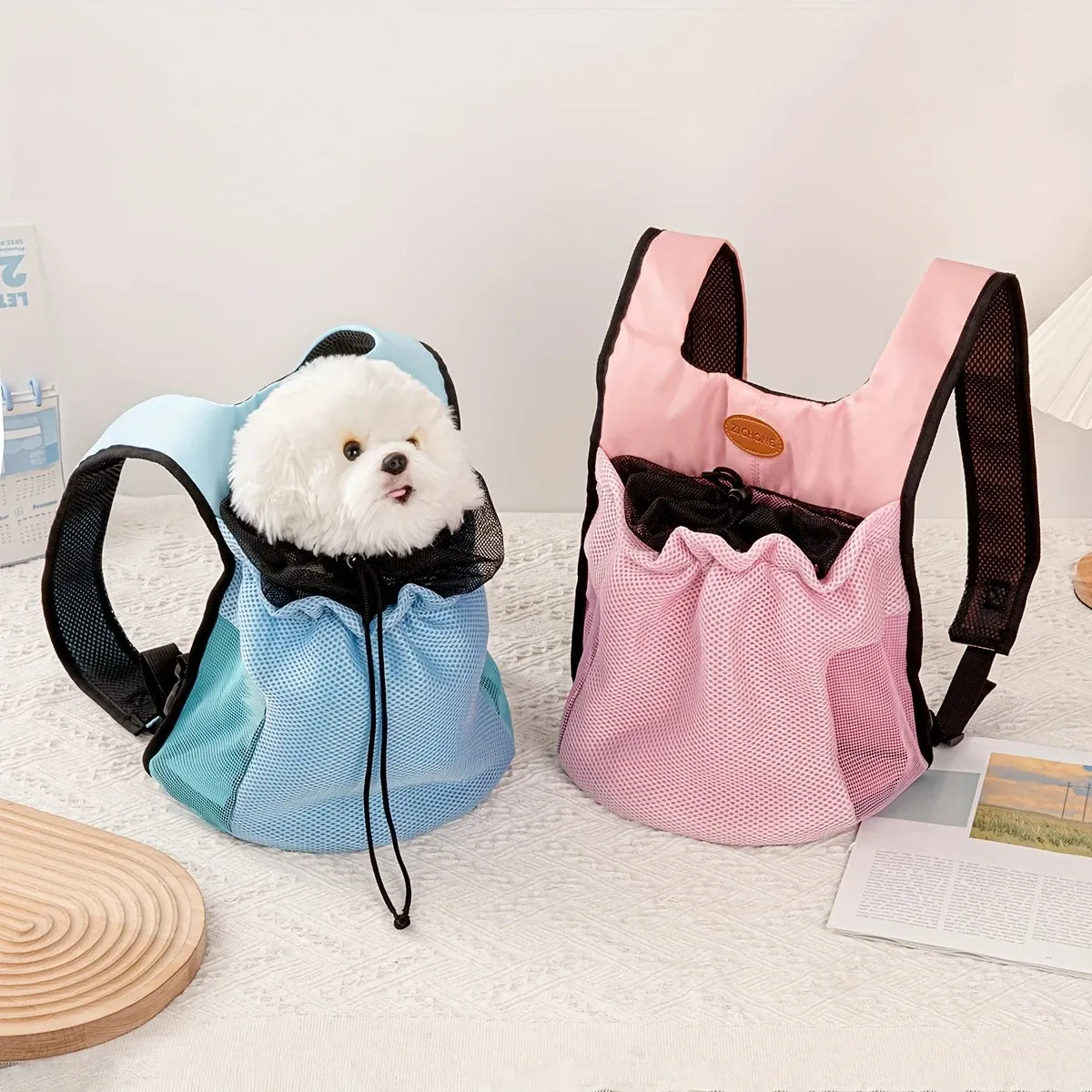 ZICHONG Pet Chest Carrier Backpack – Breathable Mesh, Built-in Anti-Escape Hook, Foldable & Portable for 3–5kg Small Dogs & Cats Outdoor Travel.(pink:L)