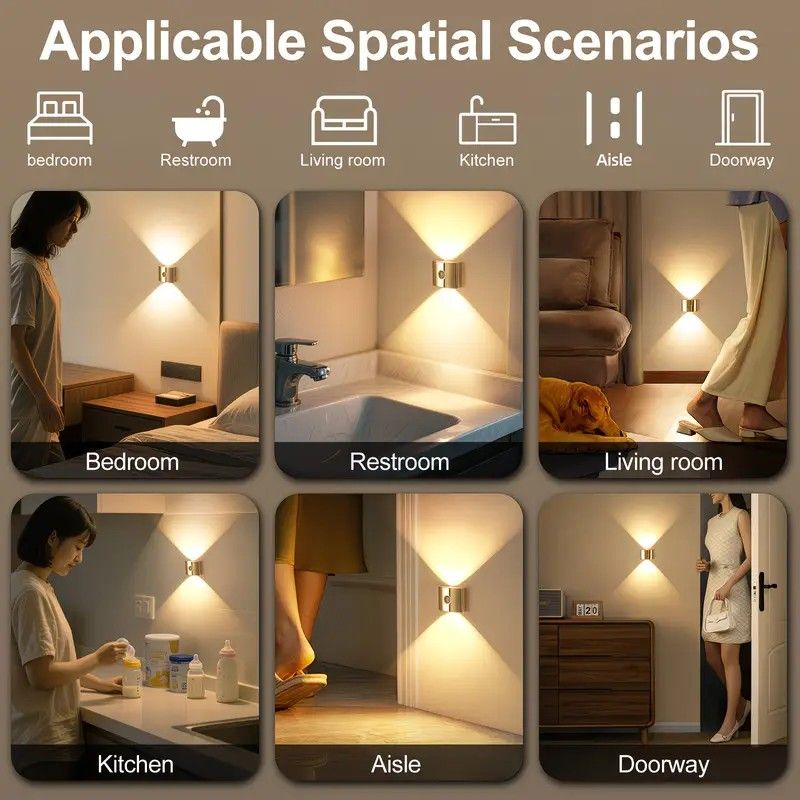 1PCS Induction wall lamp with three-color stepless dimming, 120° auto shut-off, USB rechargeable magnetic installation. Smart motion-sensing LED wall lamp, serving as both a night light and an ambient light./Chrome color
