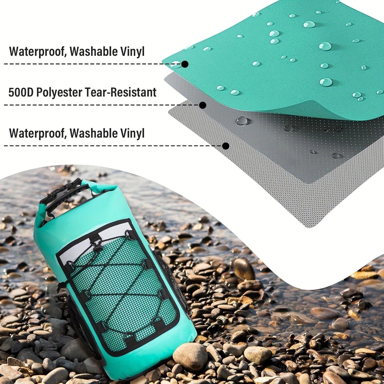 25L Large Capacity Waterproof Backpack Double Layer Rainproof Dry Wet Separation Abrasion Resistant Night Reflective for Outdoor Camping Kayaking Surfing Canyoning Daily Commute(GREY)