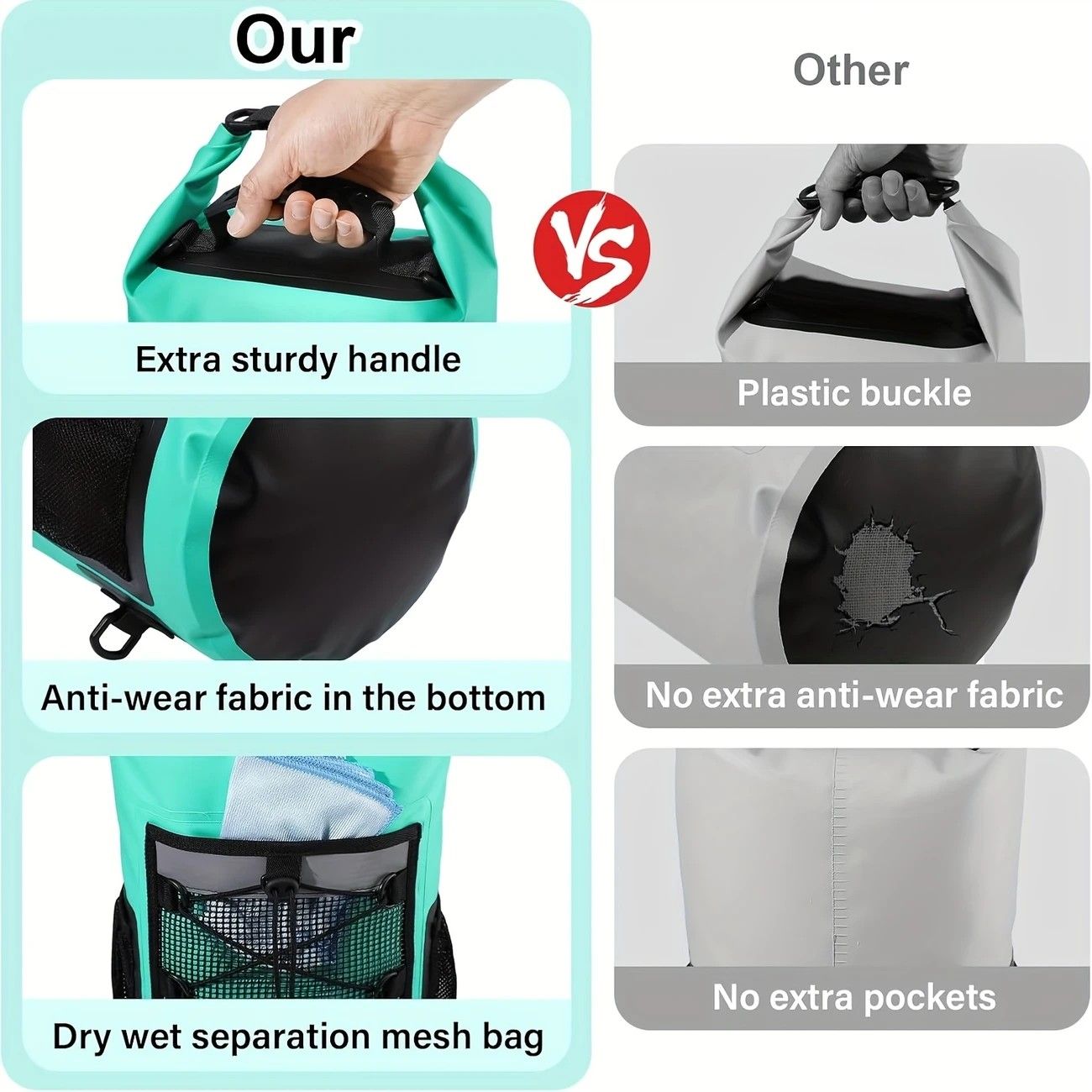 25L Large Capacity Waterproof Backpack Double Layer Rainproof Dry Wet Separation Abrasion Resistant Night Reflective for Outdoor Camping Kayaking Surfing Canyoning Daily Commute(GREY)