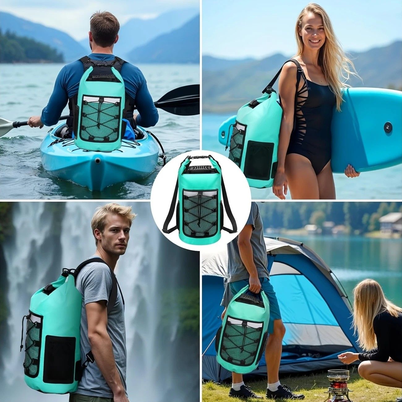25L Large Capacity Waterproof Backpack Double Layer Rainproof Dry Wet Separation Abrasion Resistant Night Reflective for Outdoor Camping Kayaking Surfing Canyoning Daily Commute(GREY)