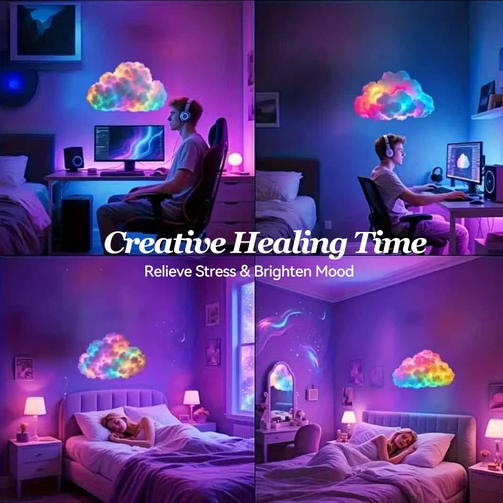 DIY Dreamy 3D Cloud Lamp, Bluetooth APP & Remote Control with Music Sync, USB Powered & Freely Shapable, Creative Parent-Child Interactive Atmosphere Light (Fantasy Color LED 200CM)