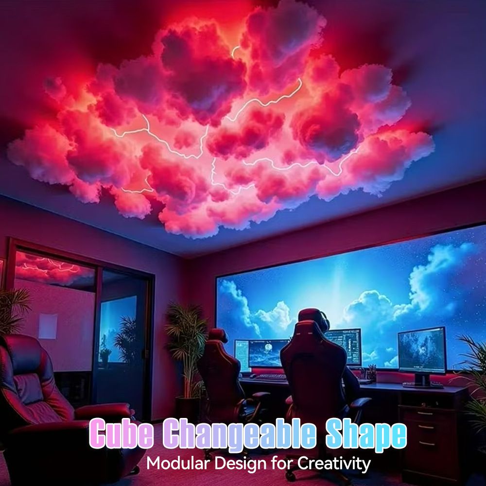DIY Dreamy 3D Cloud Lamp, Bluetooth APP & Remote Control with Music Sync, USB Powered & Freely Shapable, Creative Parent-Child Interactive Atmosphere Light (Fantasy Color LED 200CM)