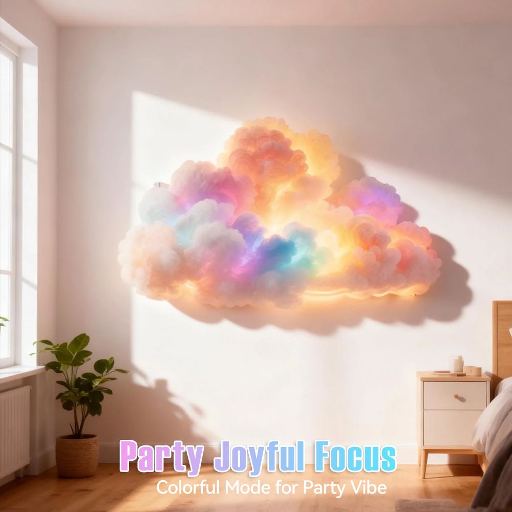 DIY Dreamy 3D Cloud Lamp, Bluetooth APP & Remote Control with Music Sync, USB Powered & Freely Shapable, Creative Parent-Child Interactive Atmosphere Light (Fantasy Color LED 200CM)