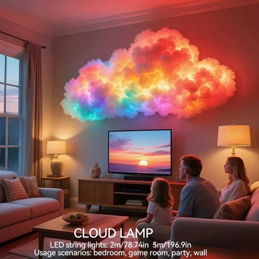 DIY Dreamy 3D Cloud Lamp, Bluetooth APP & Remote Control with Music Sync, USB Powered & Freely Shapable, Creative Parent-Child Interactive Atmosphere Light (Fantasy Color LED 200CM)